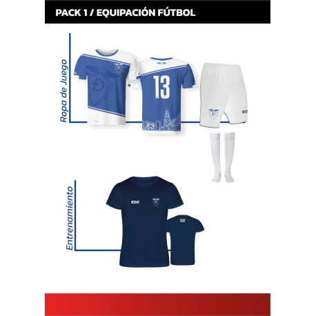 Pack EDD- 1ª  Equipación (Azul) Fútbol Jugador Camiseta + Bermuda + Camiseta Técnica + Medias