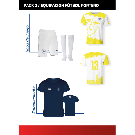 Pack EDD- 1ª  Equipación (Amarillo) Fútbol Portero Camiseta + Bermuda + Camiseta Técnica + Medias