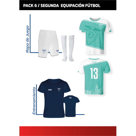 Pack EDD - 2ª  Equipación (Verde) Fútbol Jugador Camiseta + Bermuda + Camiseta Técnica + Medias