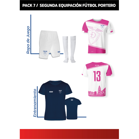 Pack EDD- 2ª  Equipación (Rosa) Fútbol Portero Camiseta + Bermuda + Camiseta Técnica + Medias